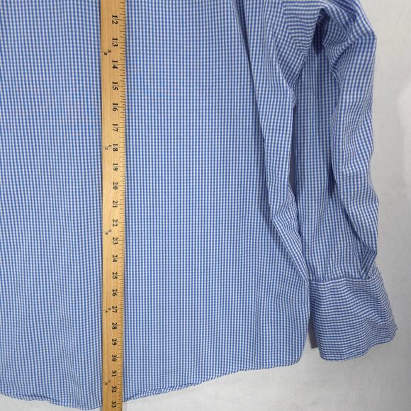 Vintage Brooks Brothers Makers Dress Shirt Mens 17.5-34 Blue Check French Cuff - Picture 8 of 13